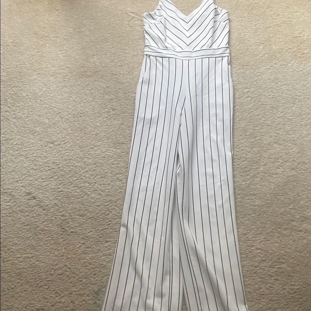 Elegant White Jumpsuit with Black Stripes
